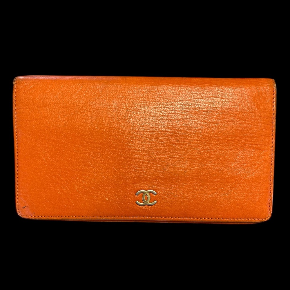 Chanel Orange Calfskin Leather Wallet